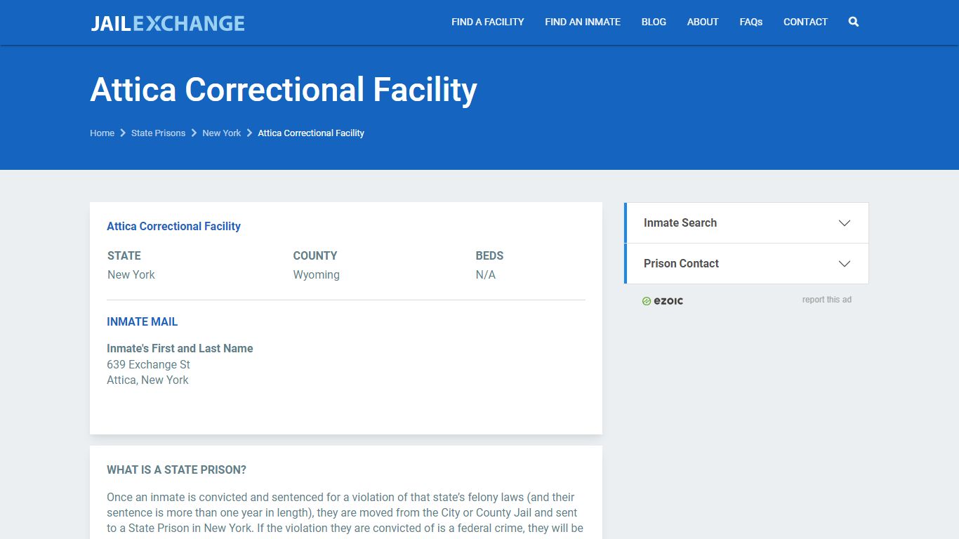 Attica Correctional Facility Prisoner Search | Visitation ...