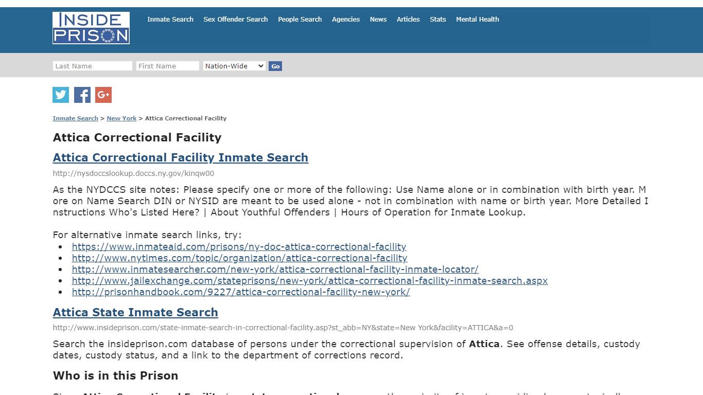 Attica Correctional Facility - New York - Inmate Search